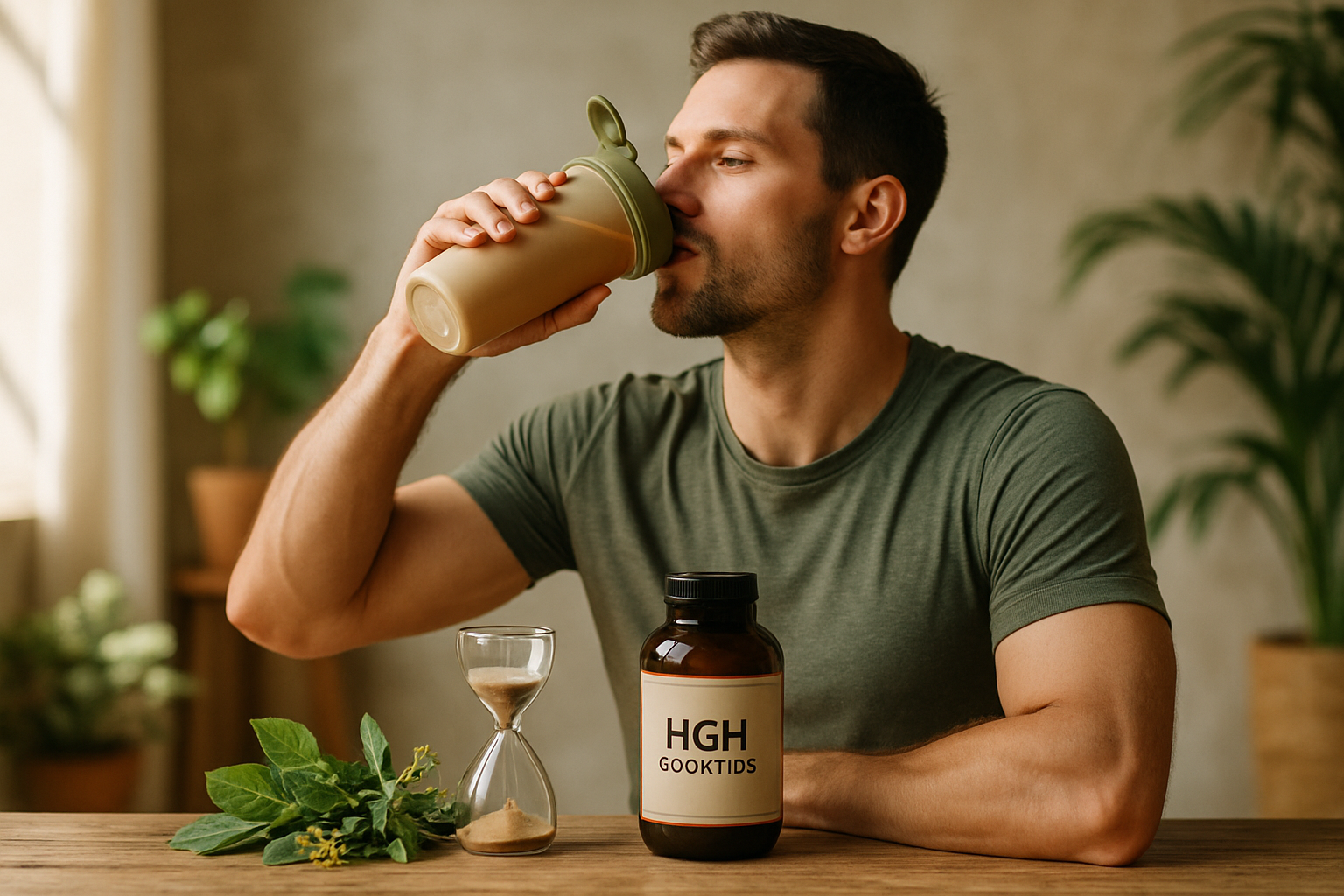 Mann beim Intervallfasten mit erhöhten Wachstumshormonen visualisiert durch Grafik